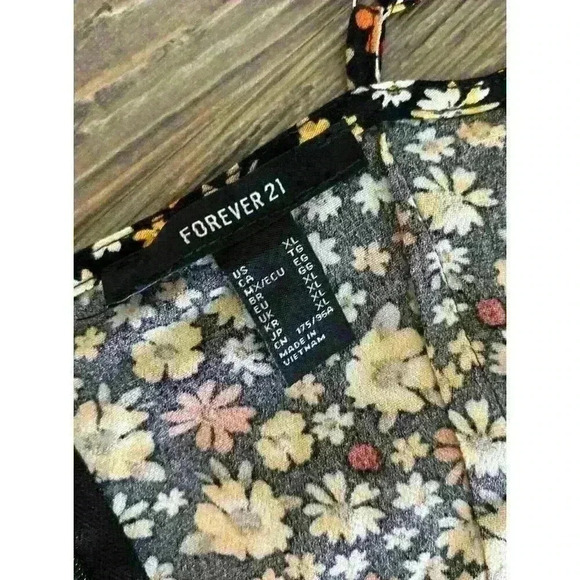 Forever 21 Front Tie Dress Juniors XL Sleeveless Sundress Black Yellow Floral - Picture 4 of 9